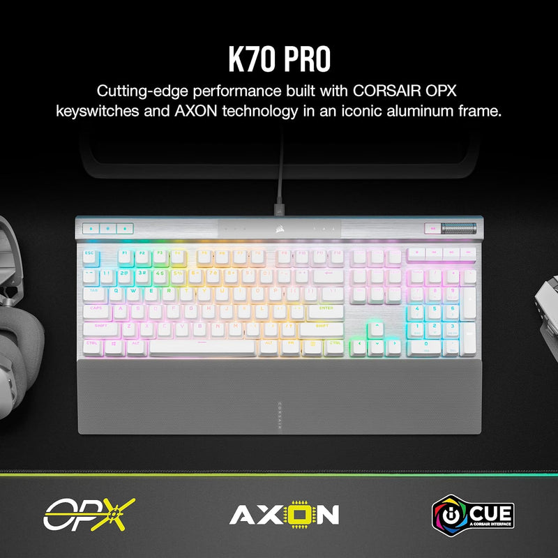 【至抵優惠】Corsair K70 RGB PRO Optical-Mechanical Gaming Keyboard with PBT DOUBLE SHOT PRO Keycaps - White CH-910951A-NA