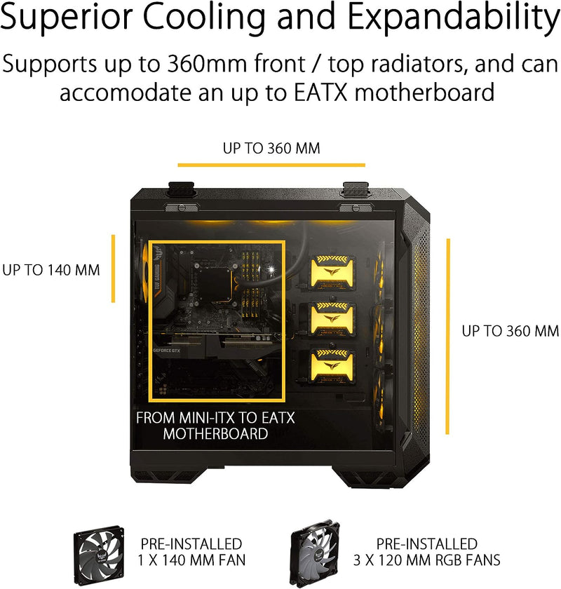 ASUS TUF Gaming GT501 (Black) ATX Tower Case supports EATX motherboards 