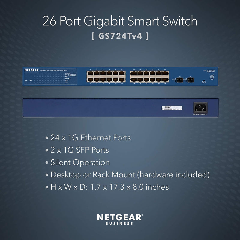 NETGEAR GS724T-400AJS 24Port Gigabit Ethernet Smart Switch with 2 SFP Ports