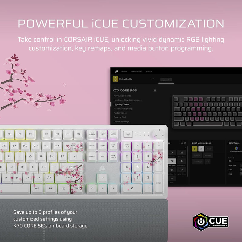 Corsair K70 CORE SE RGB Mechanical Gaming Keyboard with Palm Rest (Cherry MLX Red Switch) Cherry Blossom 櫻花色 CH-9109C1E-NA