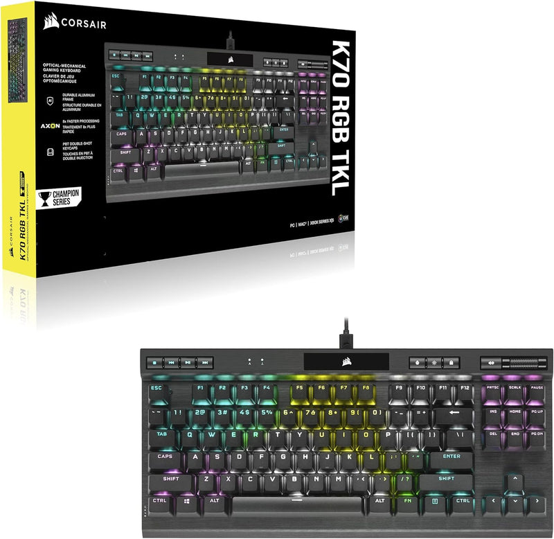 Corsair K70 RGB TKL CHAMPION SERIES Optical-Mechanical Gaming Keyboard with PBT DOUBLE SHOT PRO Keycaps CH-911901A-NA