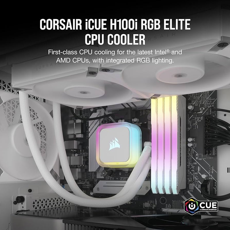 CORSAIR iCUE H100i RGB ELITE WHITE White 240mm Liquid CPU Cooler CW-9060078-WW