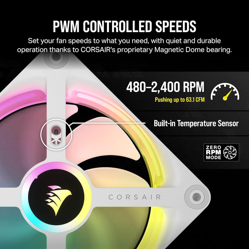 Corsair iCUE LINK QX120 RGB White 120mm PWM PC Case Fan Starter Kit with iCUE LINK System Hub (3-pack) CO-9051006-WW 