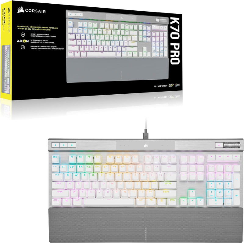 【至抵優惠】Corsair K70 RGB PRO Optical-Mechanical Gaming Keyboard with PBT DOUBLE SHOT PRO Keycaps - White CH-910951A-NA