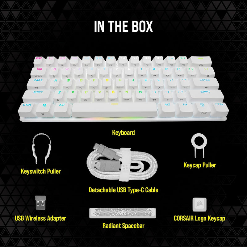 【CORSAIR 5月份電競產品優惠】Corsair K70 PRO MINI WIRELESS 60% Mechanical CHERRY MX Red Switch Keyboard with RGB Backlighting - White CH-9189110-NA