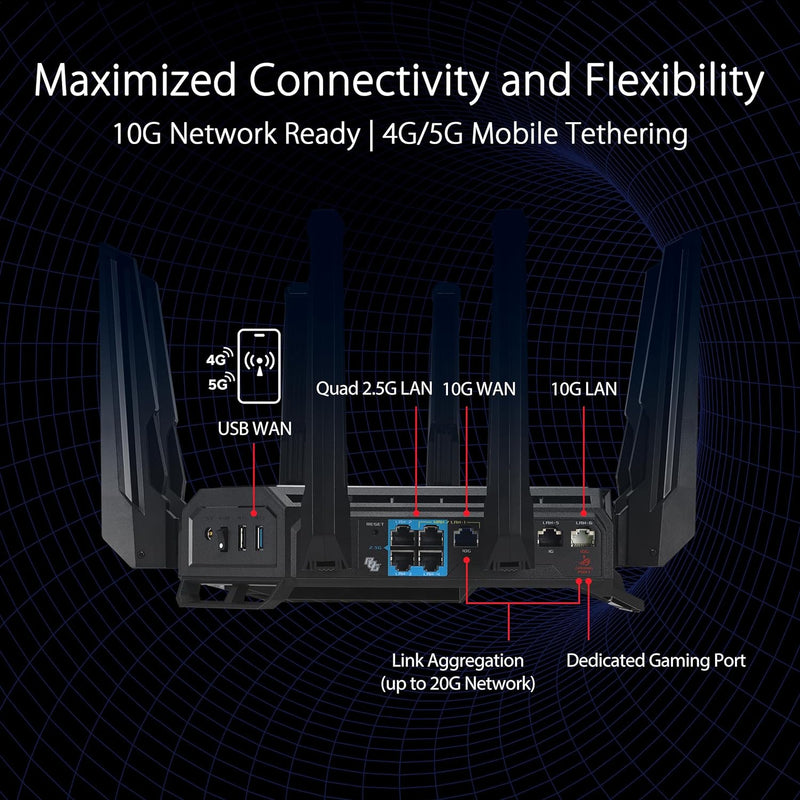 ASUS ROG Rapture GT-BE98 BE25000 WiFi 7 Quad-Band Gaming Router (NE-AGBE98)