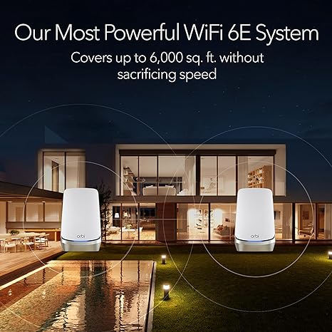 NETGEAR RBKE962 Orbi Quad-Band Mesh WiFi 6E  Router & Satellite (2-pack), White, 10G WAN