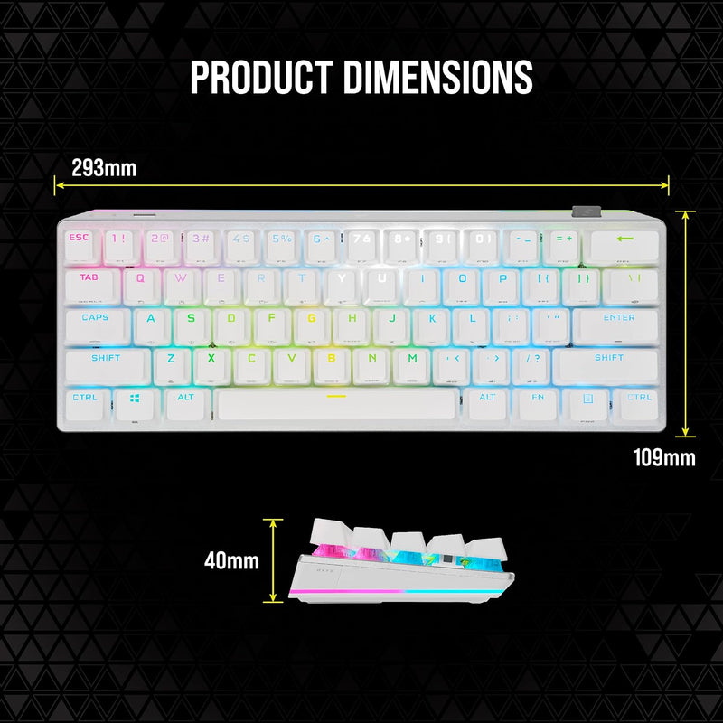 【CORSAIR 5月份電競產品優惠】Corsair K70 PRO MINI WIRELESS 60% Mechanical CHERRY MX Red Switch Keyboard with RGB Backlighting - White CH-9189110-NA