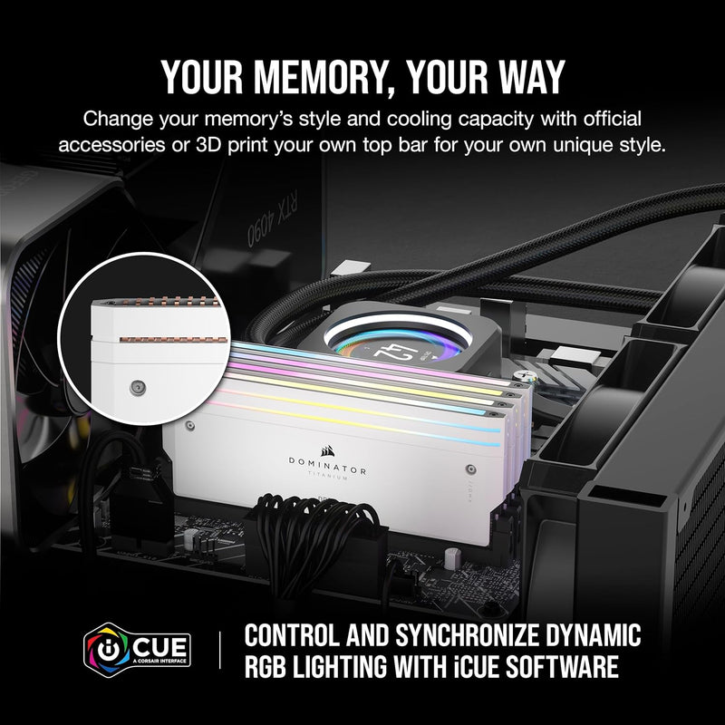 CORSAIR 64GB Kit (2x32GB) DOMINATOR TITANIUM RGB White 白色 CMP64GX5M2B6000Z30W DDR5 6000MHz CL30 Memory (AMD EXPO & Intel XMP 3.0)