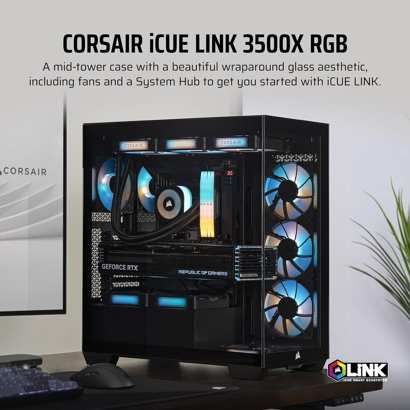 CORSAIR iCUE LINK 3500X RGB Black 黑色 Tempered Glass Mid-Tower Case CC-9011280-WW