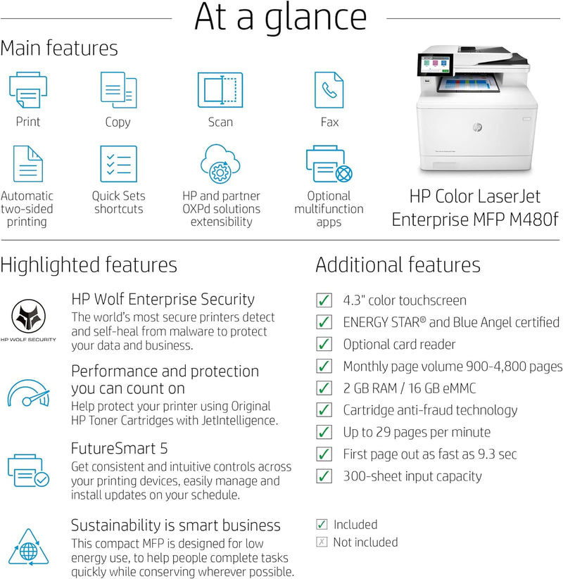 HP Color LaserJet Enterprise MFP M480f Printer-3QA55A 