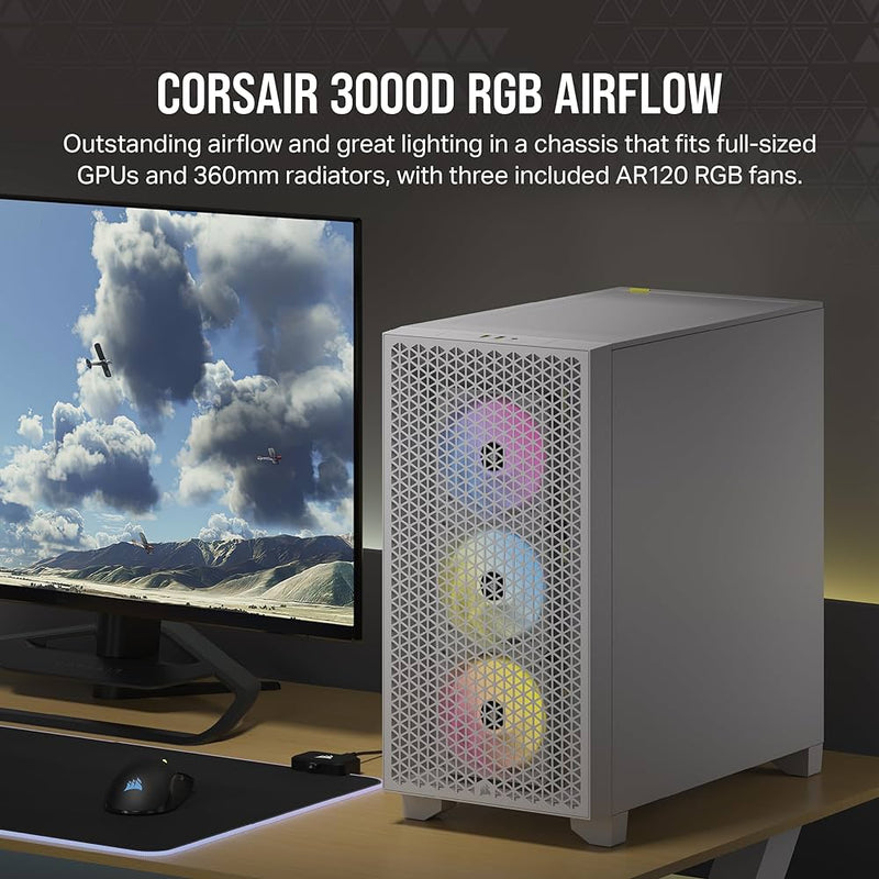 CORSAIR iCUE 3000D RGB AIRFLOW White White Mid-Tower PC Case CC-9011256-WW 