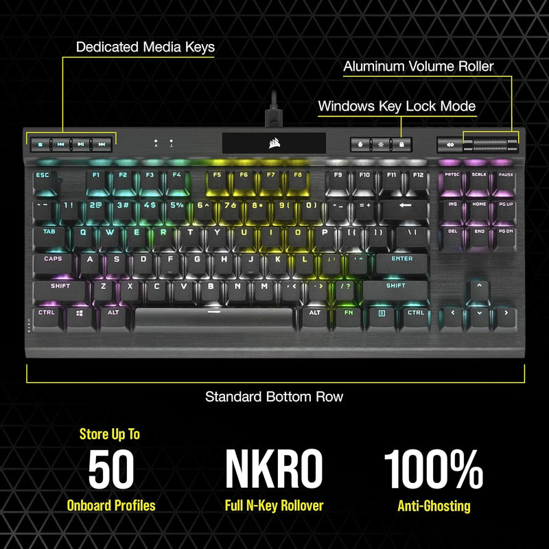 Corsair K70 RGB TKL CHAMPION SERIES Optical-Mechanical Gaming Keyboard with PBT DOUBLE SHOT PRO Keycaps CH-911901A-NA 