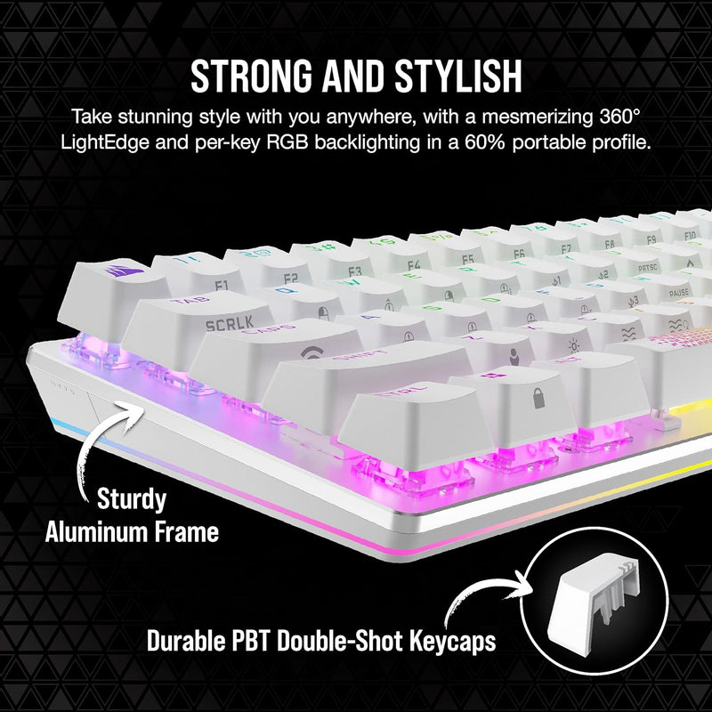 【CORSAIR 5月份電競產品優惠】Corsair K70 PRO MINI WIRELESS 60% Mechanical CHERRY MX Red Switch Keyboard with RGB Backlighting - White CH-9189110-NA