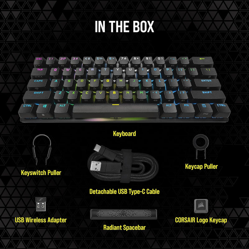 [New Year Offer] Corsair K70 PRO MINI Wireless 60% Mechanical Keyboard CHERRY MX Red Axis Key Switch with RGB Backlight - Black CH-9189010-NA
