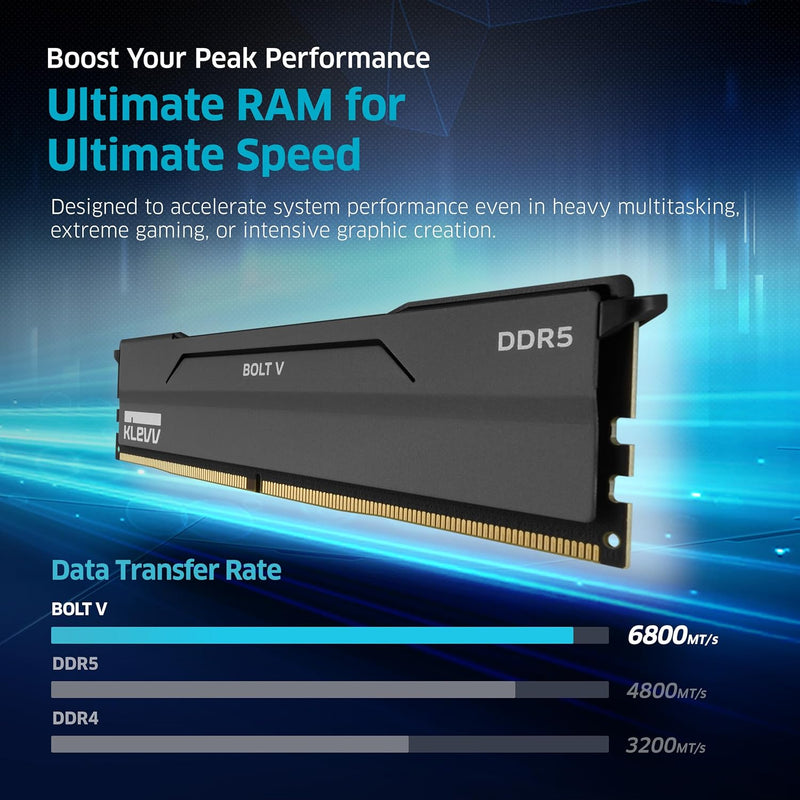 KLEVV Bolt V Black 黑色 DDR5 32GB (2x16GB) 7200MHz CL34 A-DIE Memory SK Hynix Chip AMD EXPO & Intel XMP 3.0 BV16X2-KD5AGUA80-72B340H