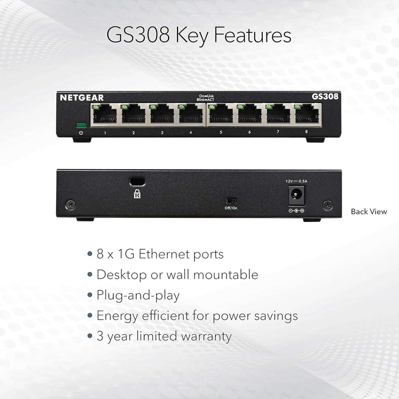 NETGEAR GS308-300UKS 8-Port Gigabit Ethernet SOHO Unmanaged Switch