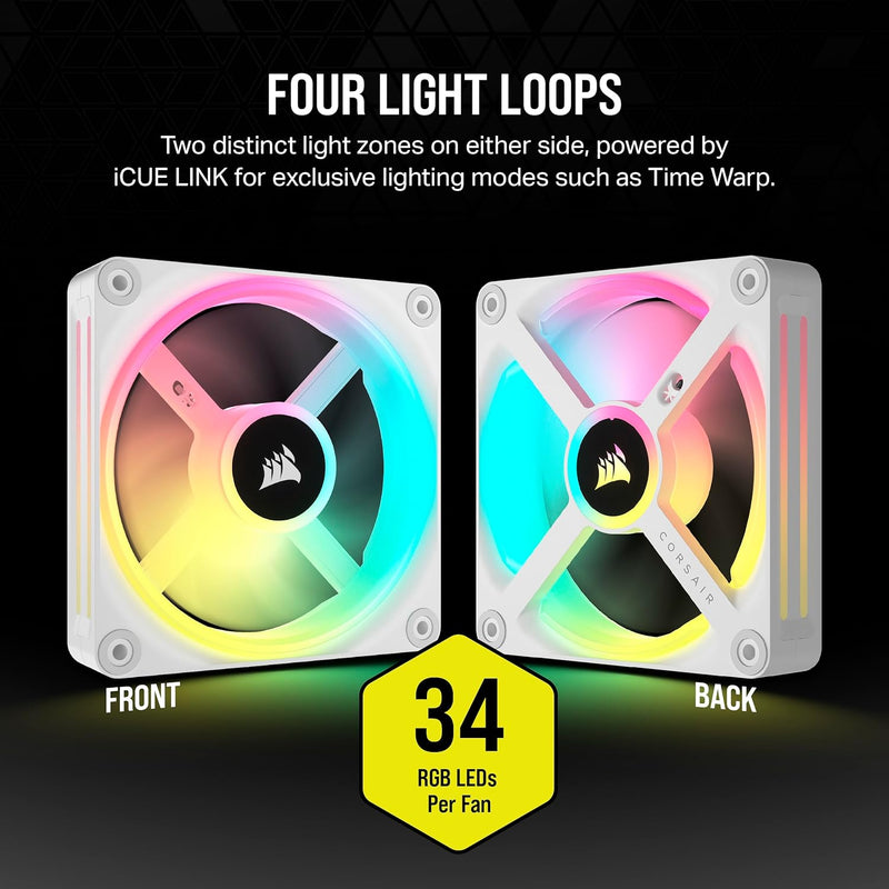 Corsair iCUE LINK QX120 RGB White 120mm PWM PC Case Fan Starter Kit with iCUE LINK System Hub (3-pack) CO-9051006-WW 