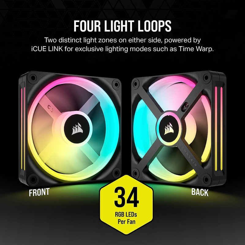 Corsair iCUE LINK QX120 RGB Black 120mm PWM PC Case Fan Starter Kit with iCUE LINK System Hub (3-pack) CO-9051002-WW 