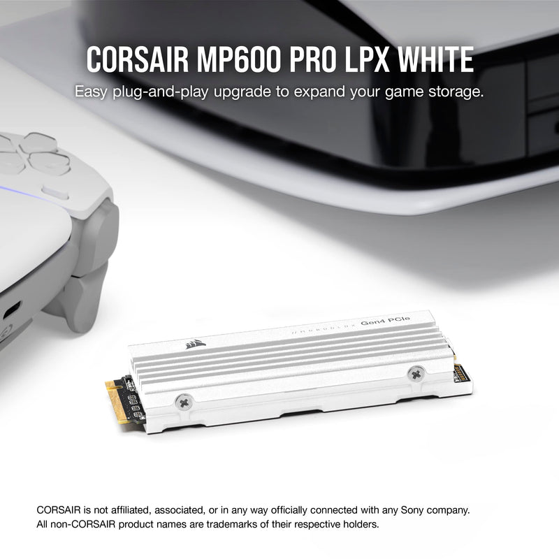 Corsair 2TB MP600 PRO LPX White w/Heatsink CSSD-F2000GBMP600PLPW M.2 2280 PCIe Gen4 x4 SSD