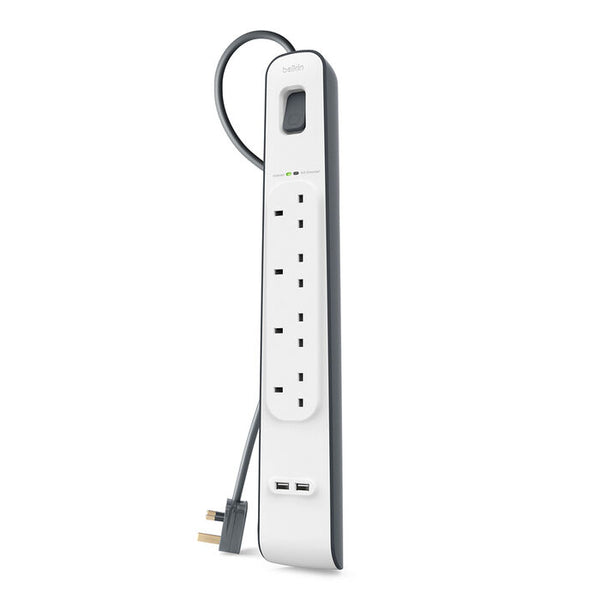 Belkin (2M) 2.4 安培 USB 充電 4 位防雷保護拖板 (連兩位USB充電) - BSV401SA2M