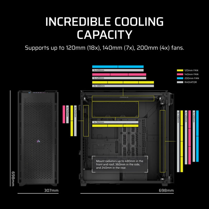 CORSAIR 9000D Black 黑色 AIRFLOW Super Full-Tower PC Case CC-9011273-WW