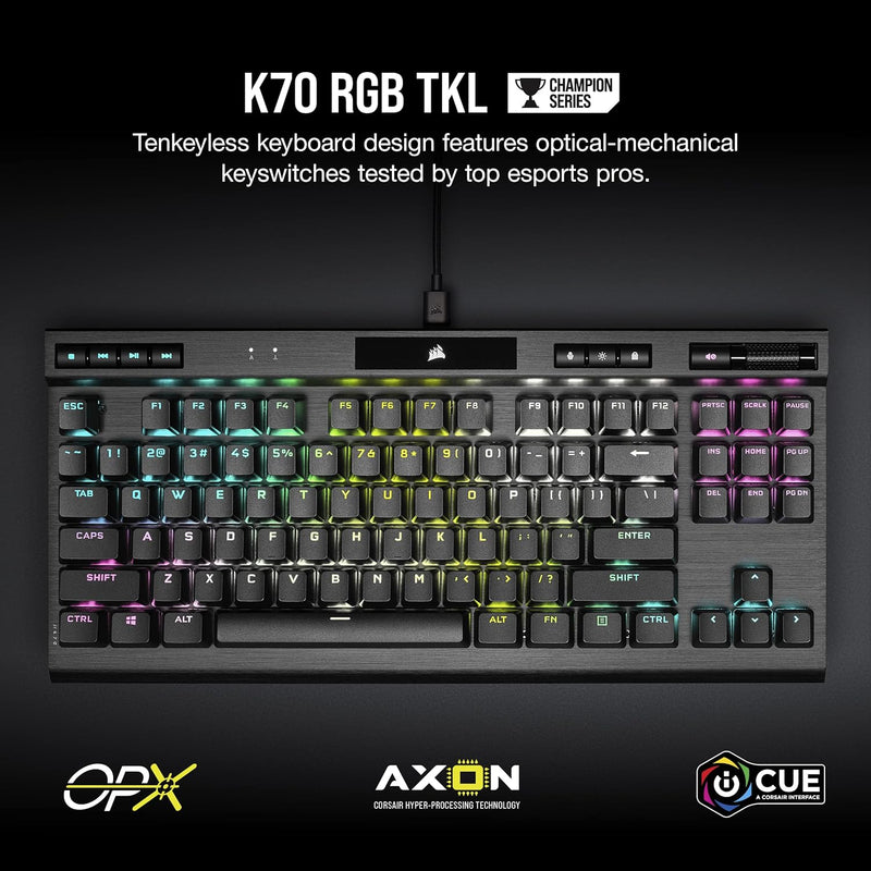 Corsair K70 RGB TKL CHAMPION SERIES Optical-Mechanical Gaming Keyboard with PBT DOUBLE SHOT PRO Keycaps CH-911901A-NA