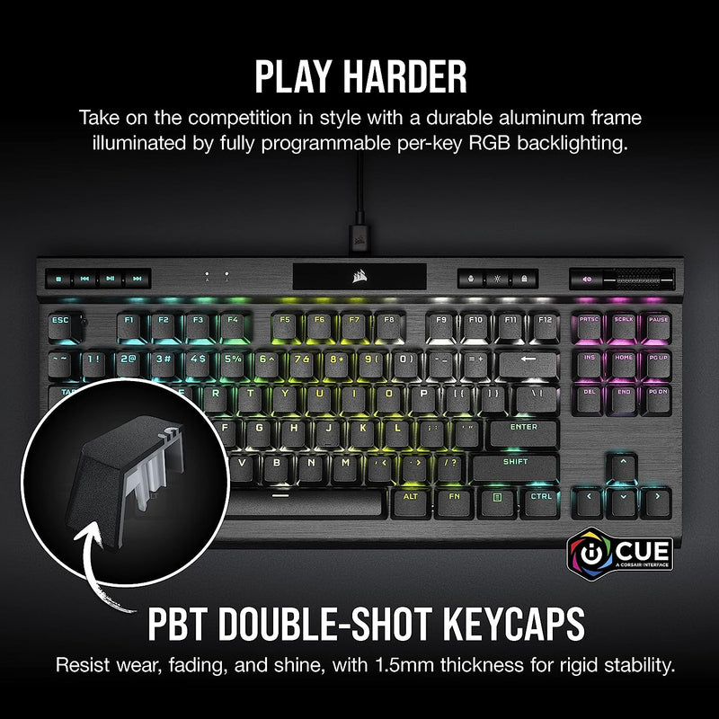 Corsair K70 RGB TKL CHAMPION SERIES Optical-Mechanical Gaming Keyboard with PBT DOUBLE SHOT PRO Keycaps CH-911901A-NA 