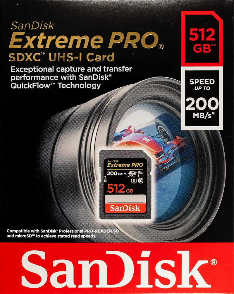 SanDisk 512GB Extreme Pro SDXC (V30, 4K/UHD, UHS-I/U3, 200R/140W MB/s) SDSDXXD-512G-GN4IN 772-4540