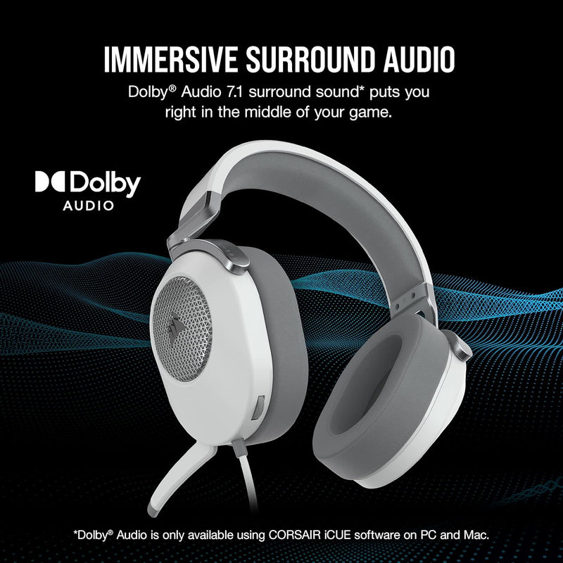 CORSAIR HS65 SURROUND Wired Gaming Headset — White CA-9011271-AP