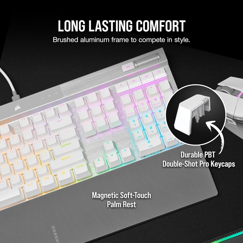 Corsair K70 RGB PRO Optical-Mechanical Gaming Keyboard with PBT DOUBLE SHOT PRO Keycaps - White CH-910951A-NA