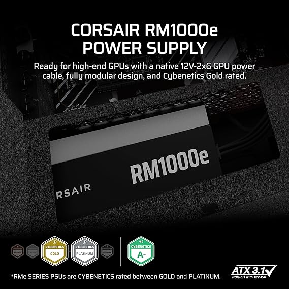 CORSAIR 1000W RM1000e ATX 3.1 Cybenetics Platinum Full Modular Power Supply (CP-9020297-UK)