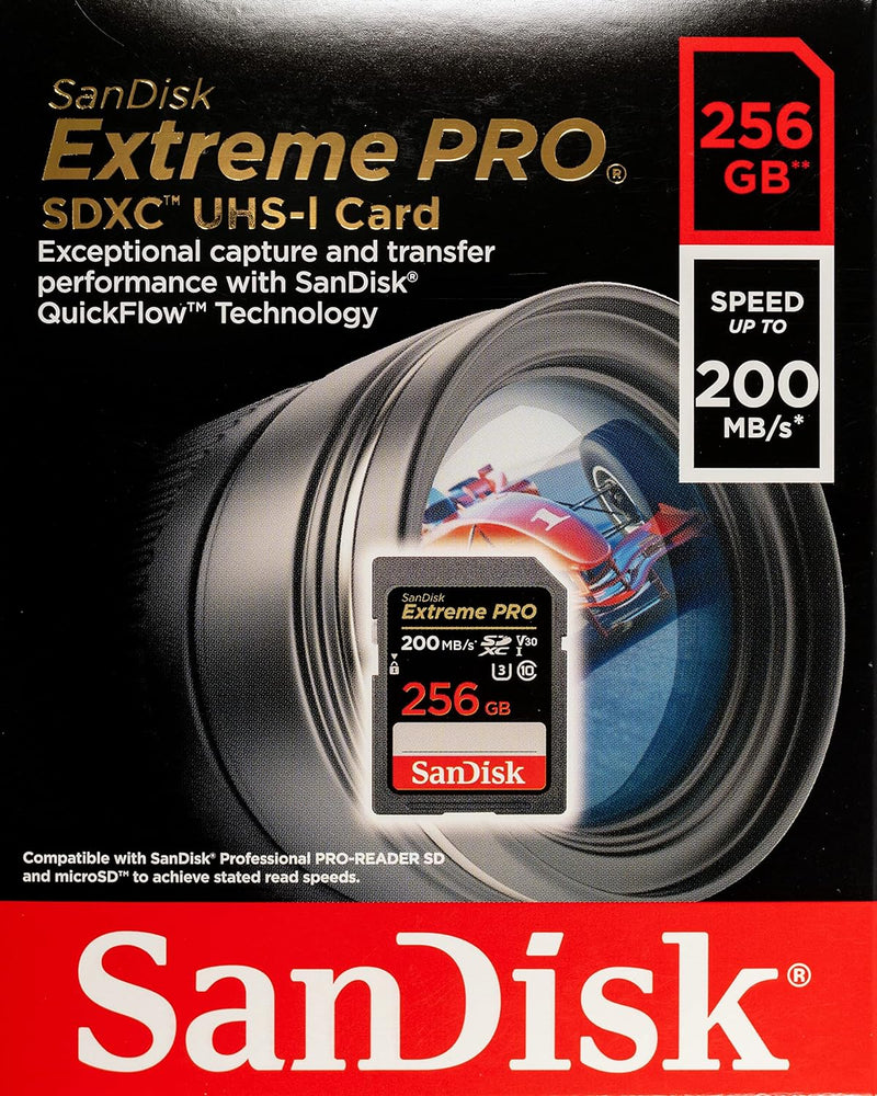 SanDisk 256GB Extreme Pro SDXC (V30, 4K/UHD, UHS-I/U3, 200R/140W MB/s) SDSDXXD-256G-GN4IN 772-4539