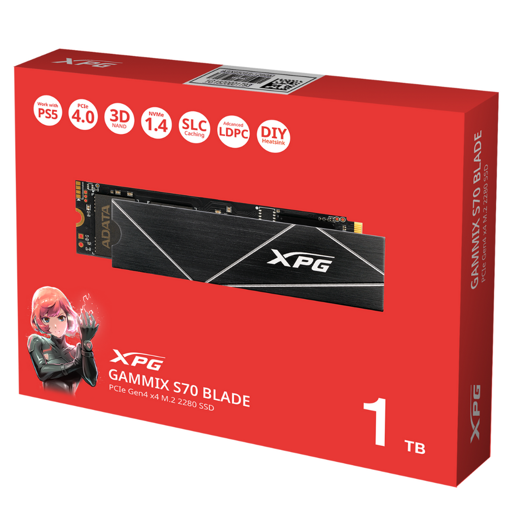 ADATA 1TB XPG GAMMIX S70 BLADE AGAMMIXS70B-1T-CS M.2 2280 PCIe Gen4 x4 ADATA 1TB XPG GAMMIX S70 BLADE AGAMMIXS70B-1T-CS M.2 2280 PCIe Gen4 x4