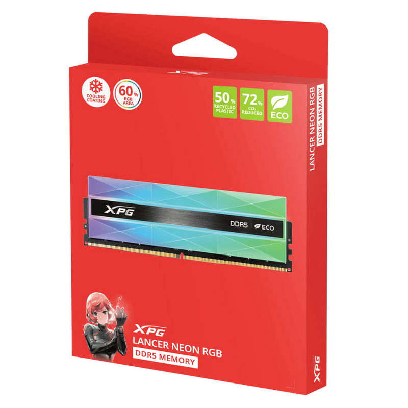 ADATA 32GB Kit (2x16GB) LANCER NEON RGB AX5U6400C3216G-DCLANRSG DDR5 6400MHz Memory AMD EXPO & Intel XMP 3.0 (RM-LNR532)