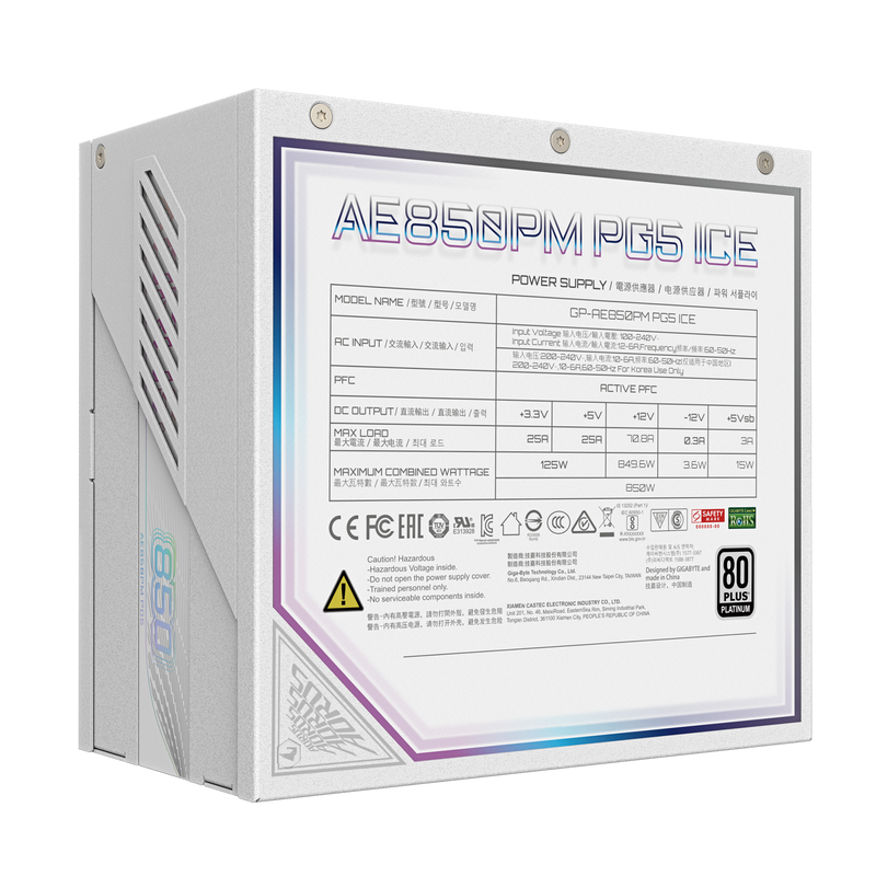 GIGABYTE 850W AORUS ELITE P850W 80+ Platinum Modular PCIe 5.0 ICE Power Supply GP-AE850PM PG5 ICE