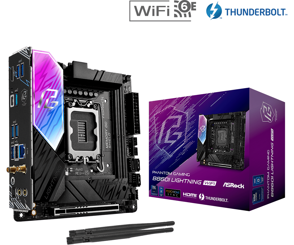 ASRock B860I Lightning WiFi DDR5,LGA 1851 Mini-ITX Motherboard