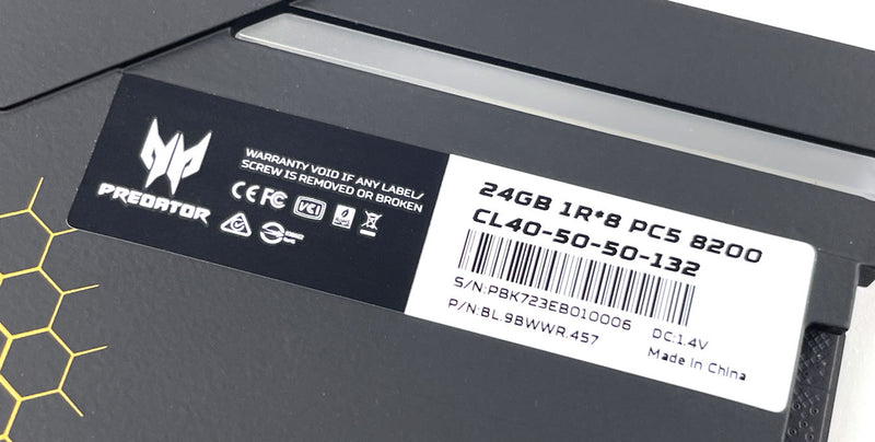 Acer 48GB Kit (2x24GB) Predator HERMES RGB Black BL.9BWWR.457 CL40 DDR5 8200MHz Memory AMD EXPO &amp; Intel XMP 3.0 (RM-AH5M48B)
