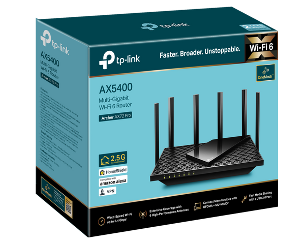 TP-Link Archer AX72 Pro AX5400 Multi-Gigabit WiFi 6 Router with 8K Streaming and HomeShield
