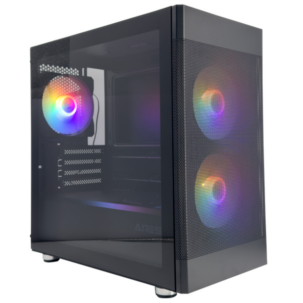 Ares Andras 玻璃側透 MATX Case 黑色 (連三把 Rainbow LED FAN)