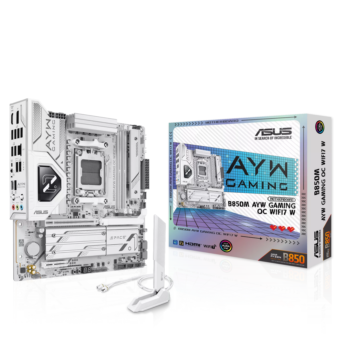 ASUS B850M AYW GAMING OC WIFI7 W 白色 DDR5,Socket AM5 mATX