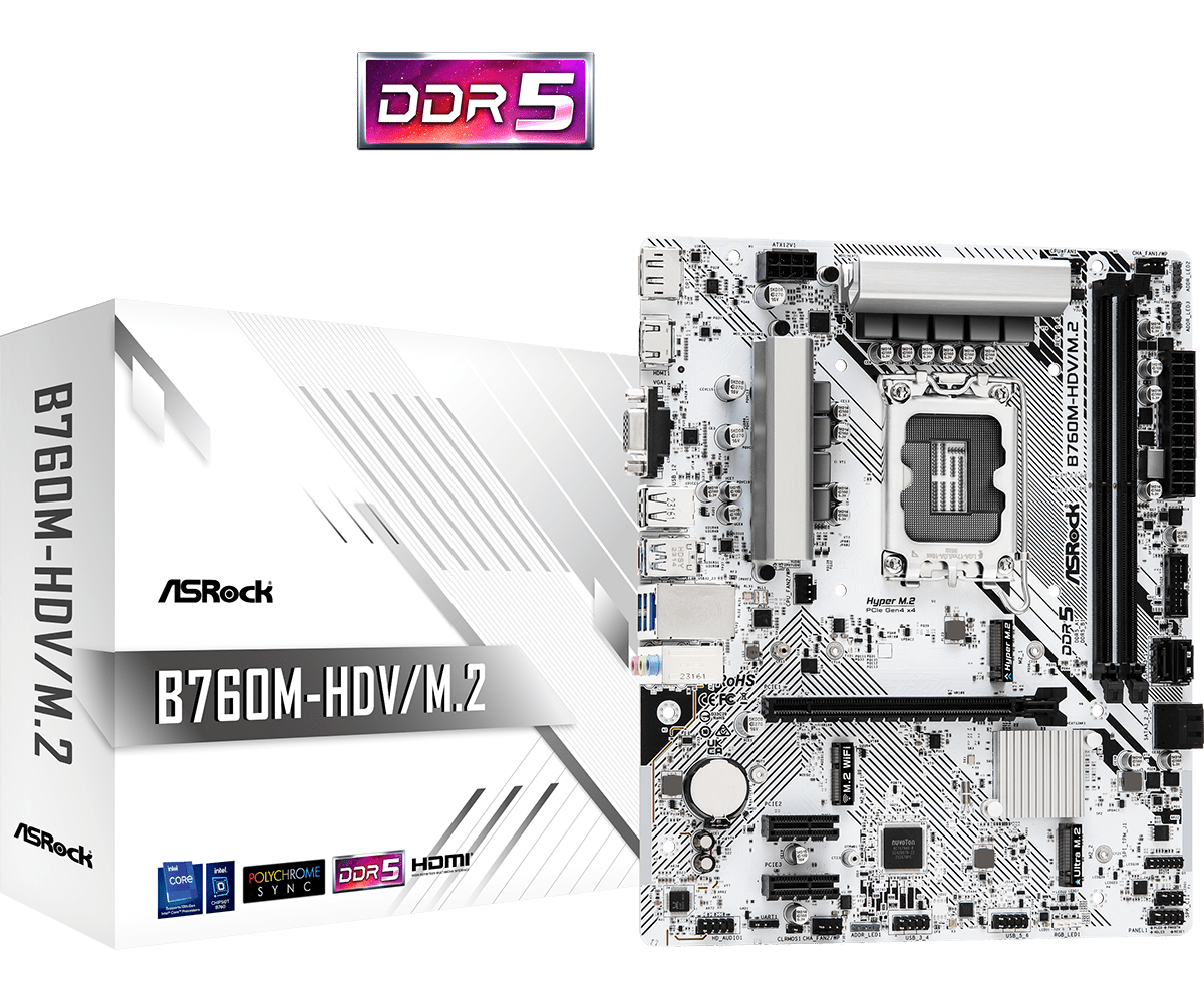 ASRock B760M-HDV/M.2 DDR5,LGA 1700 mATX Motherboard