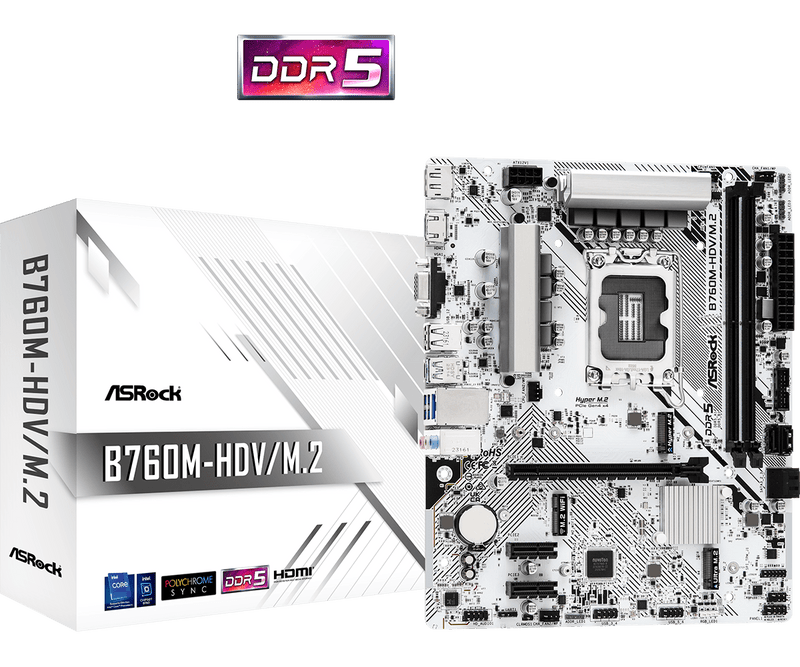 ASRock B760M-HDV/M.2 White White DDR5,LGA 1700 mATX Motherboard 