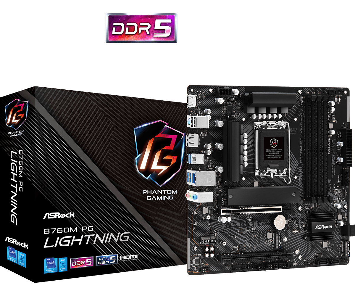 ASRock B760M PG Lightning DDR5,LGA 1700 mATX Motherboard ASRock B760M PG Lightning DDR5,LGA 1700 mATX Motherboard