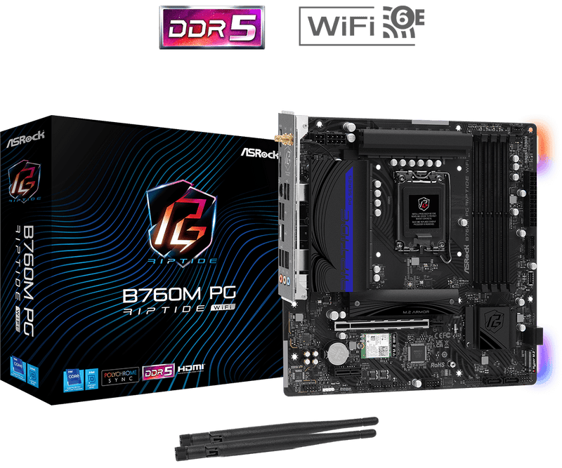 ASRock B760M PG Riptide WiFi DDR5,LGA 1700 mATX Motherboard 