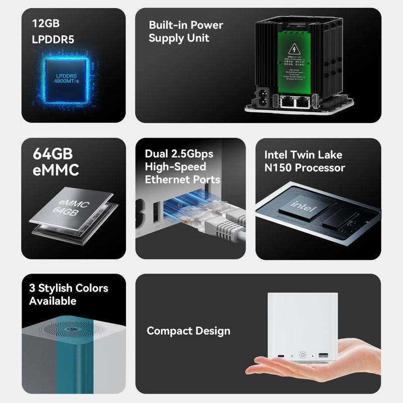 BEELINK ME mini N150 (16G+64G SYSTEM) Mini PC (Intel Twin Lake N150 / 16GB LPDDR5 4800Mhz / 64G EMMC / Windows 11 Home) CS-BNEMINB
