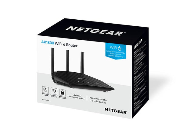 NETGEAR RAX10 Nighthawk 4-stream AX1800 Wi-Fi 6 Router, 3-antenna