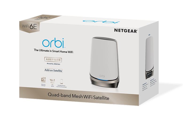 NETGEAR RBSE960 Orbi Quad-Band Mesh WiFi 6E Add-on Satellite, White