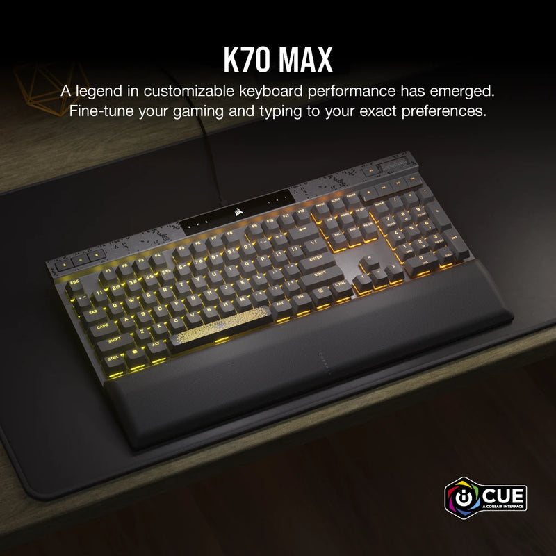 Corsair K70 MAX RGB Magnetic-Mechanical Gaming Keyboard — Adjustable CORSAIR MGX Switches - Steel Gray CH-910961G-NA 