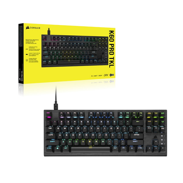 Corsair K60 PRO TKL RGB Tenkeyless Optical-Mechanical Gaming Keyboard — CORSAIR OPX Switch (Black Color) CH-911D01A-NA 